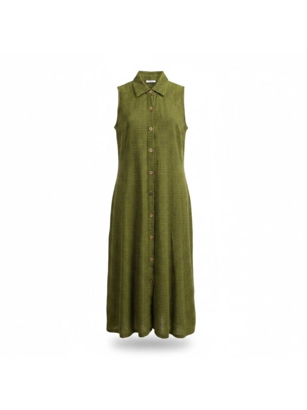 Click Womens Olive Green Linen Sleeveless Button-Down A-Line Midi Dress Size M